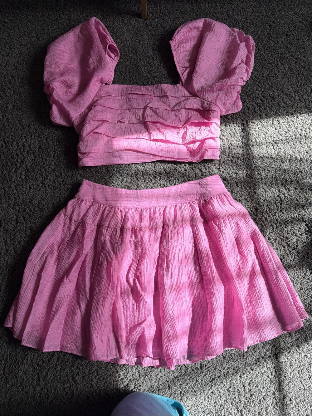 Buddy Love Pink Puff Sleeve Crop Top and Skirt Set